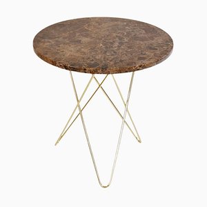 Tall Mini Brown Emperador Marble and Brass O Side Table by Ox Denmarq
