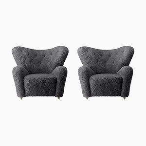 Anthracite Sheepskin The Tired Man Lounge Chair from by Lassen, Set of 2