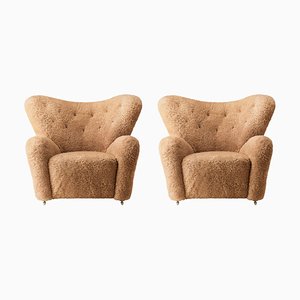 Honey Sheepskin The Tired Man Lounge Chair from by Lassen, Set of 2