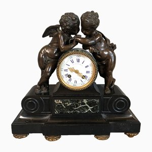 Marble Mantel Clock With Bronze Figures