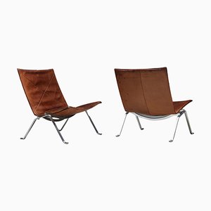 Scandinavian Modern Cognac Leather PK 22 Lounge Chairs by Poul Kjaerholm for E. Kold Christensen, 1960s, Set of 2