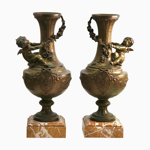 Ornamented Lamp Bases with Angels, Set of 2