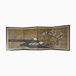 Biombo japonés dorado de principios del siglo XIX al estilo de Sakai Hoitsu