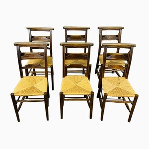Antique English Chapel Chairs in Oak, Set of 6