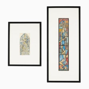 Einar Forseth, Fenêtre d'Église, Croquis Colorés sur Papier, Set de 2