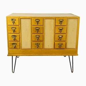 Mid-Century Karteikarten-Aktenschrank aus Eiche