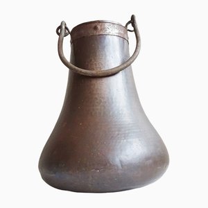 Pot Antique en Cuivre avec Poignée en Fer Forgé
