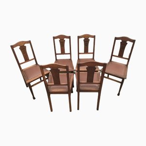 Art Nouveau Style Chairs in Leather, 1920, Set of 6