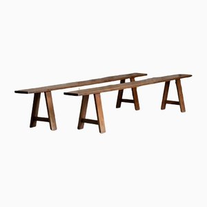Provincial A-Frame Benches in Cherrywood, Set of 2