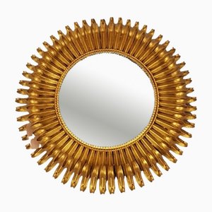 Miroir Soleil Antique avec Cadre en Laiton