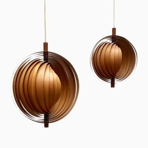 Lampade Moon Mid-Century in teak, anni '60, set di 2