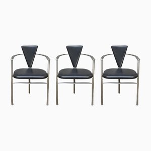 Leather and Brushed Metal Chairs, 1970s, Set of 6