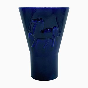 Italienische blaue Keramikvase von Angelo Bianchini für Laveno, 1930er