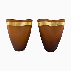 Murano Vases in Amber-Coloured Mouth-Blown Art Glass, Set of 2