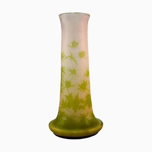 Grand Vase en Verre Givré et Vert par Emile Gallé