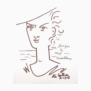 Jean Cocteau, Portrait de Femme, Lithographie Originale, 1959
