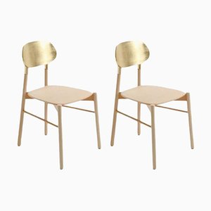Natural Beech Gold Lacquered Back Bokken Chair by Colé Italia, Set of 2