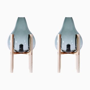Round Square Grey Pierced Vase by Studio Thier & Van Daalen, Set of 2