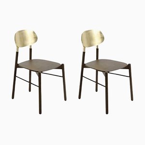 Gold Leaf Beech Structure Stained Bokken Chair by Colé Italia, Set of 2