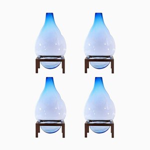 Blaue quadratische Bubble Vase von Studio Thier & Van Daalen, 4er Set