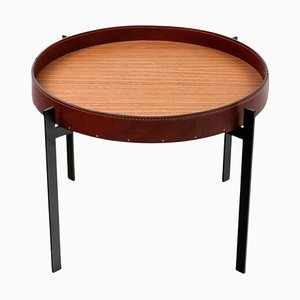 Cognac Leather and Teak Wood Single Deck Table by Ox Denmarq