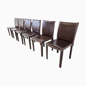 Vintage Dining Chairs in Brown Leather from Arper Italy, 1980s, Set of 6