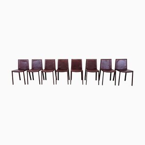 Vintage Dining Chairs in Bordeaux Leather from Arben Italy, 1980s, Set of 8