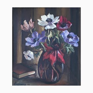 Louis Henri Salzmann, Bouquet de fleurs, 1933, Oil on Cardboard