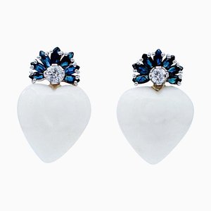 White Coral Earrings in 14K White Gold with Sapphires and Diamonds