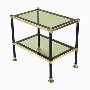 Mid-Century Brass and Black Metal Rectangular Coffee Table with Smoked Glass, 1970s