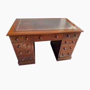 Antique Mahogany Leather Pedestal Desk, 1880