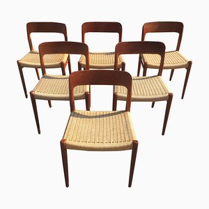 Chaises Modèle 75 Mid-Century en Teck par NO Møller pour Erco, Danemark, Set de 6