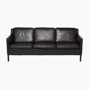 Danish Brown Leather 3 Seater Sofa