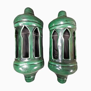 Vintage Green Wall Sconces in Ceramic, Set of 2