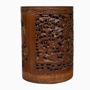 Antique Chinese Carved Bamboo Artists Brush Pot, 1900s