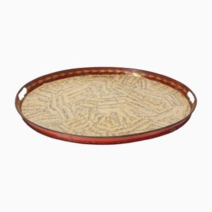 French Napoleon III Oval Brass Tray With Music Paper, 1880s