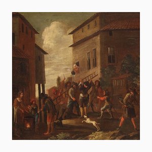 Italian Genre Scene,18th-Century, Oil on Canvas, Framed