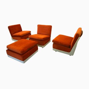 Modular Armchairs With Pouffe by W. Feierbach, 1970s, Set of 4
