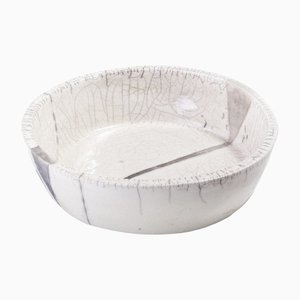 Vase Blanc Crackle Fringe Chawan Raku en Céramique de Laab Milano