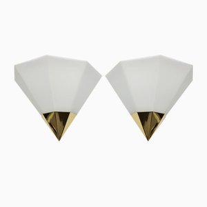 German Opaline Glass and Brass Wall Lamps / Sconces from Limburg, 1980s, Set of 2