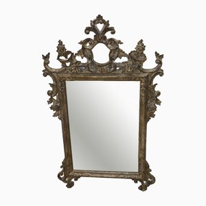 Carved & Silvered Wood Wall Mirror, 1910s