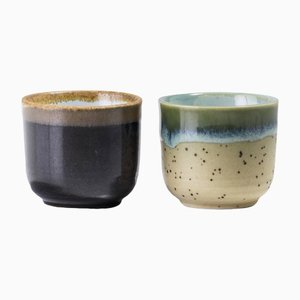 Japanese Sake Tea Cups in Green & Gold Raku Ceramic from Laab Milano, Set of 2