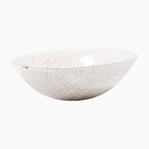 Japanische Donburi Schale aus weißer Crackle Raku Keramik von Laab Milano