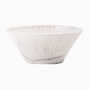 Japanische Moon Schale aus Weißer Crackle Raku Keramik von Laab Milano