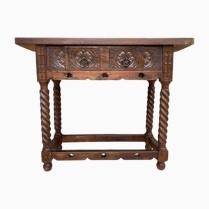 Early 20th Century Spanish Catalan Carved Walnut Console Table With One Drawer
