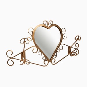 Wall-Mounted Coat Rack with Heart-Shaped Mirror