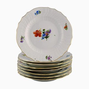 Assiettes à Fleurs Saxon en Porcelaine Peinte à la Main de Royal Copenhagen, Set de 8