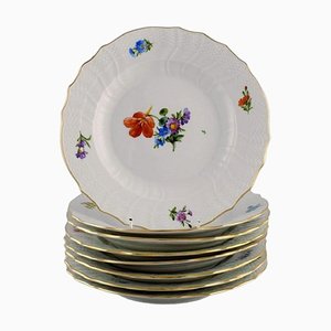 Platos sajones con flores de porcelana pintada a mano de Royal Copenhagen. Juego de 8