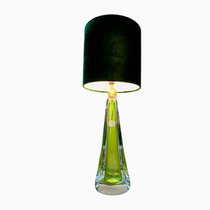 Tischlampe in Grün & Klarglas von Val St Lambert, 1950er