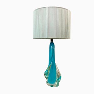 Turquoise & Clear Glass Table Lamp from Val Saint Lambert, 1950s